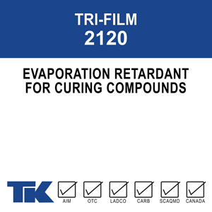 tri-film-2120 An evaporation retardant for freshly placed concrete to prevent premature drying that can result in finishing problems such as stickiness, sponginess, unevenness, and cracking.
